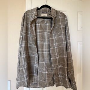 S Plaid Brown Button Down
